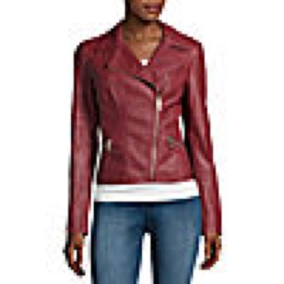 A.n.a Womens Red Faux Leather Jacket Moto Sz S Zipped Pockets and Cuffs Textured - Picture 3 of 14